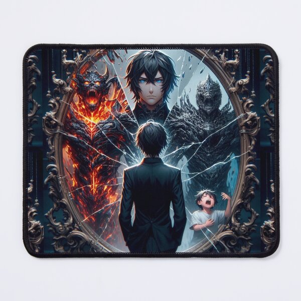 Item preview, Fragments of a Fractured Self: Anime Psychological Art of a Man Confronting Inner Demons, Childhood Trauma, and Fire-Eyed Monster in a Shattered Mirror designed and sold by MouradStudio.