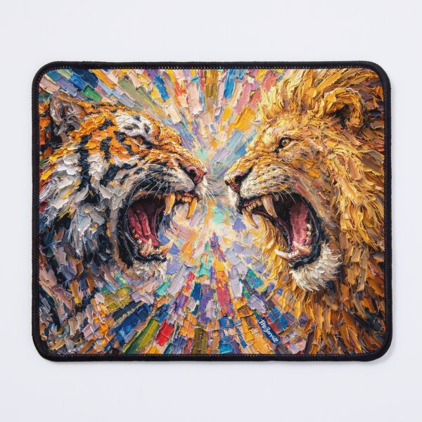 Item preview, Tiger vs Lion Abstract Oil Painting designed and sold by McZerrill.