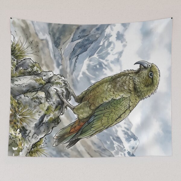 Artikelvorschau, Kea-Papagei-Aquarell – Neuseeländische Alpenwildnis entworfen und verkauft von RubisLeaf.