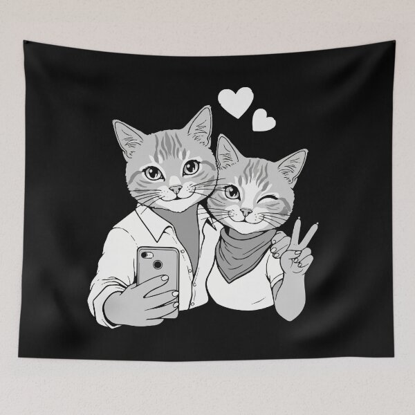 Item preview, Cute Cat Couple Selfie with Hearts designed and sold by Junglenimals.