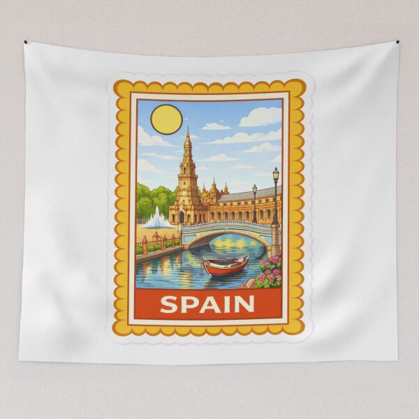 Item preview, Spain Seville Plaza de España Travel Stamp Sticker Magnet designed and sold by CLOUTKULT.