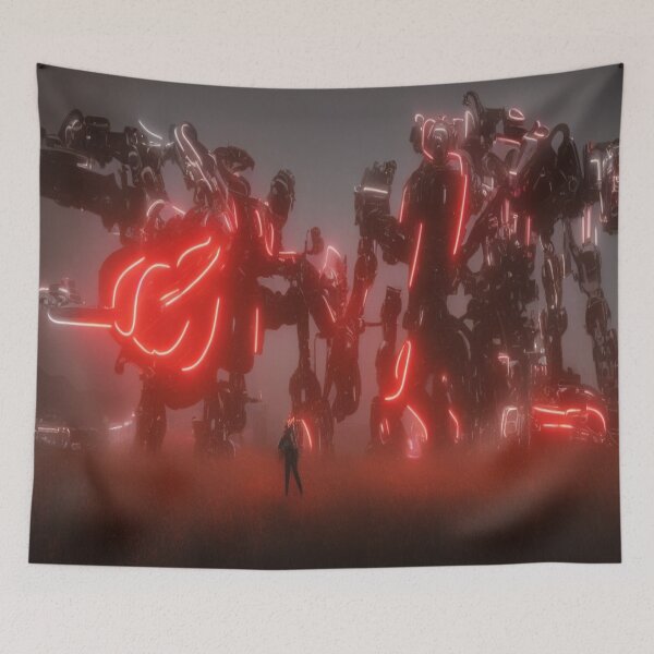 Item preview, Futuristic Neon Robots in Epic Sci‑Fi Landscape – Digital Art by FotoworldEdel designed and sold by FotoworldEdel.