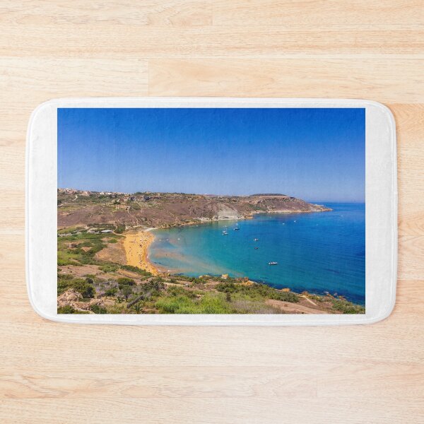 Item preview, Secluded Sandy Beach and Turquoise Bay With Cliffs and Boats Overlooking Sunny Coastal Landscape designed and sold by Nmallia.