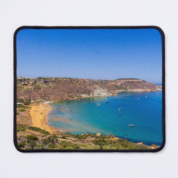 Item preview, Secluded Sandy Beach and Turquoise Bay With Cliffs and Boats Overlooking Sunny Coastal Landscape designed and sold by Nmallia.