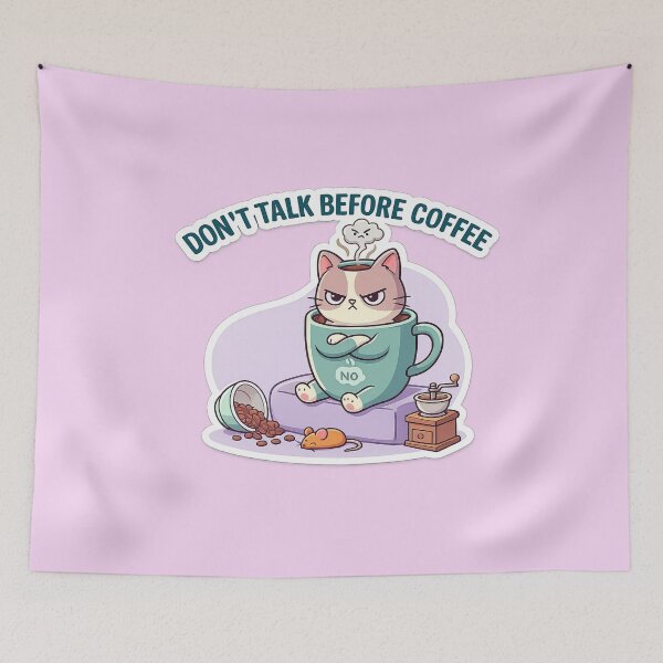 Item preview, Don't Talk Before Coffee Grumpy Kawaii Cat Sticker designed and sold by irfanshikh.