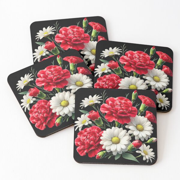Item preview, Royal Red Carnation and White Daisies Bouquet on Black Shapes Mania designed and sold by Shapes-Mania.