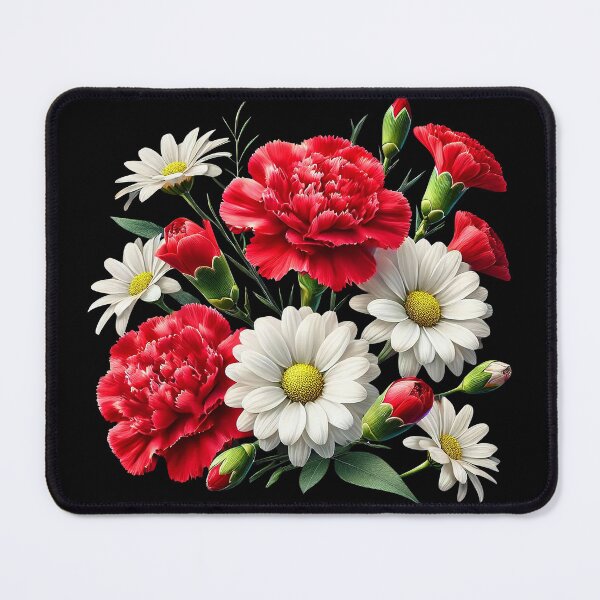 Item preview, Royal Red Carnation and White Daisies Bouquet on Black Shapes Mania designed and sold by Shapes-Mania.