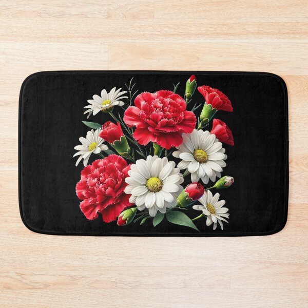 Item preview, Royal Red Carnation and White Daisies Bouquet on Black Shapes Mania designed and sold by Shapes-Mania.