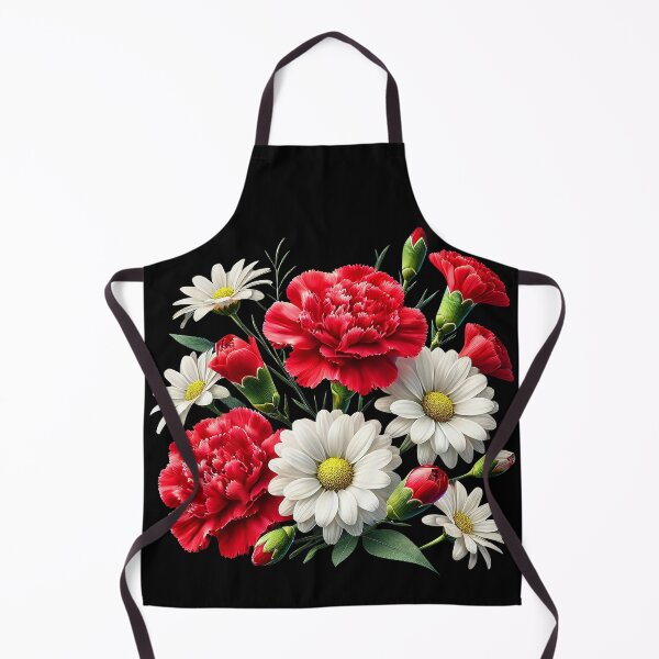 Item preview, Royal Red Carnation and White Daisies Bouquet on Black Shapes Mania designed and sold by Shapes-Mania.