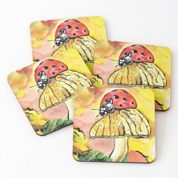 Item preview, Aesthetic watercolor drawing of a ladybug on an autumn mushroom designed and sold by Dilyana Rumenova - Shantabella.