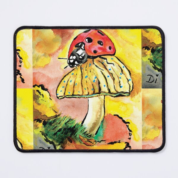 Item preview, Aesthetic watercolor drawing of a ladybug on an autumn mushroom designed and sold by Dilyana Rumenova - Shantabella.