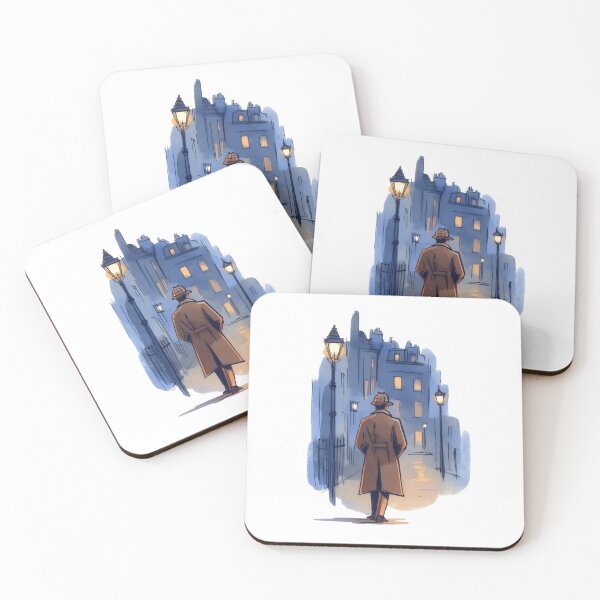Item preview, Watercolor London Street Sherlock Holmes Detective Sketch designed and sold by Fenay Designs.