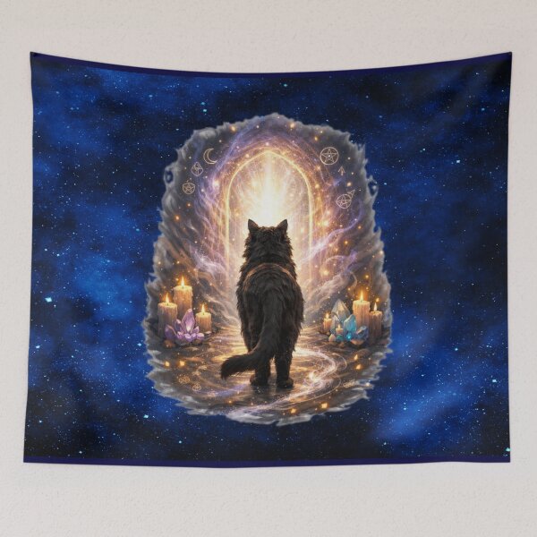 Item preview, Coming Home – Cosmic Black Cat Portal Art designed and sold by MysticOzzy.