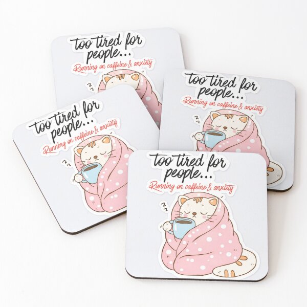Item preview, Too Tired for People – Running on Caffeine & Anxiety Cute Cat Sticker designed and sold by sumodesign.