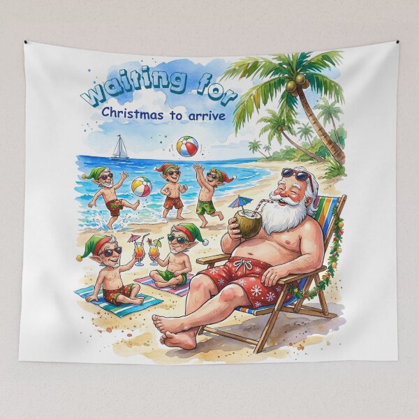Item preview, Tropical vacation with Santa Claus and relaxing elves. designed and sold by VibranPalette.