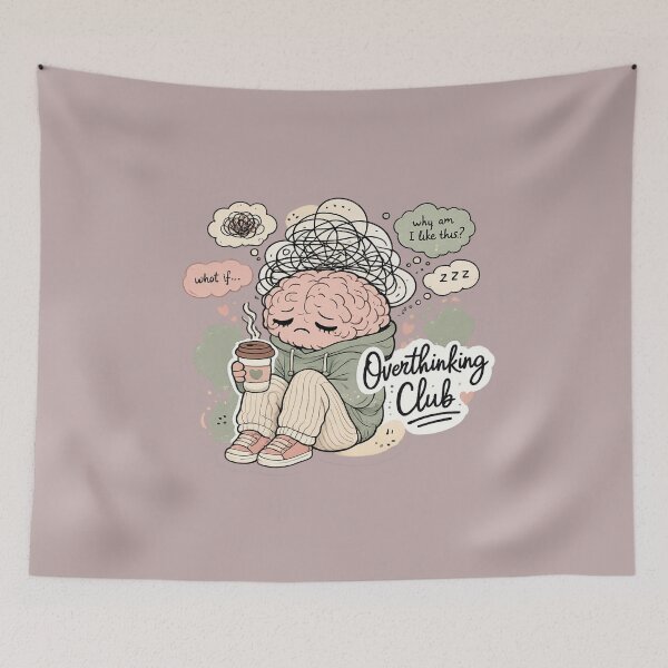 Item preview, Overthinking Club Sticker | Cute Anxiety Brain Character Mental Health Aesthetic designed and sold by irfanshikh.