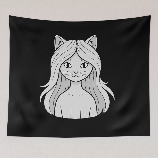 Aperçu de l'œuvre Portrait mignon de fille-chat en dessin animé créée et vendue par Junglenimals.