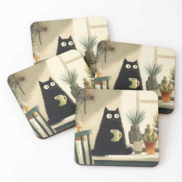 Item preview, Acogedor gato negro con café designed and sold by Erika Kaisersot.