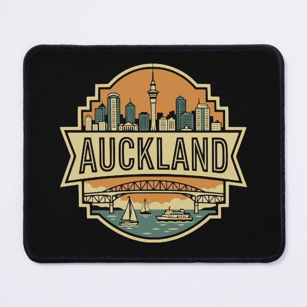 Item preview, Retro Auckland New Zealand Skyline Vintage Travel Badge designed and sold by Imaginationbeyond.