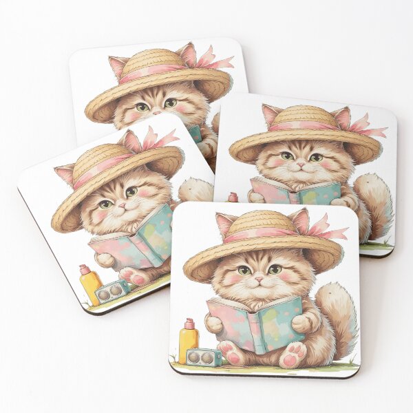Item preview, Cute Cat Reading Book Beach Hello Summer Vacation Watercolor designed and sold by AQUILAKREO.