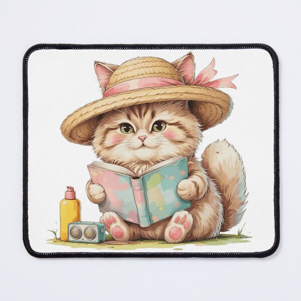 Item preview, Cute Cat Reading Book Beach Hello Summer Vacation Watercolor designed and sold by AQUILAKREO.