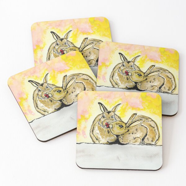 Item preview, Aesthetic watercolor drawing of a cute couple of rabbits in love designed and sold by Dilyana Rumenova - Shantabella.
