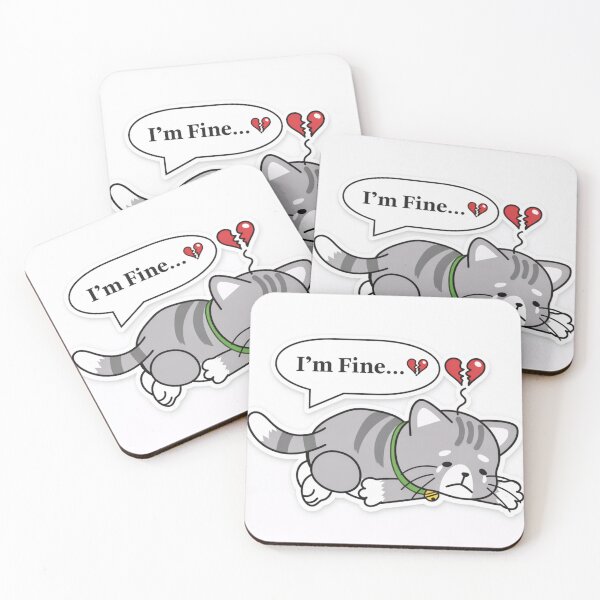 Item preview, I'm Fine Sad Cat Sticker | Cute Depressed Cat Meme Broken Heart Aesthetic designed and sold by sumodesign.