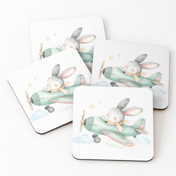Item preview, Cute Bunny Airplane Cozy Nursery Art designed and sold by Rutvain.