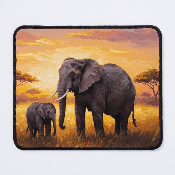 Item preview, African Sunset Elephants - Impasto Oil Painting designed and sold by Art-Inspir-AI.