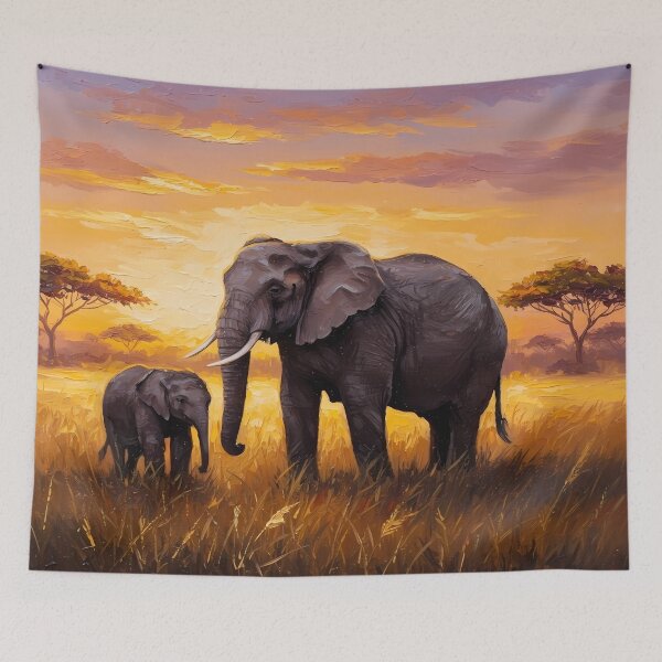 Item preview, African Sunset Elephants - Impasto Oil Painting designed and sold by Art-Inspir-AI.