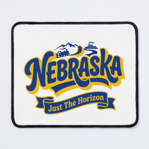 Item preview, Retro Nebraska Just The Horizon Vintage 70s Script Blue and Gold State Pride Art designed and sold by Cozy-Old-Pub.