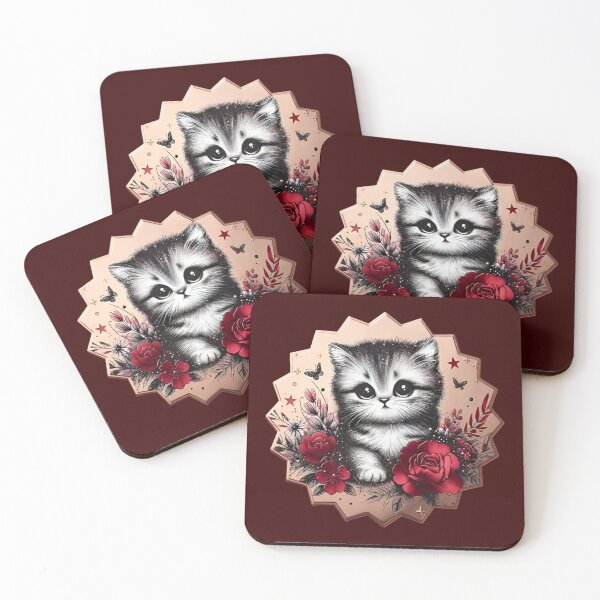 Item preview, Elegant Floral Cat Illustration with Red Roses and Geometric Medallion designed and sold by Good Vibes .