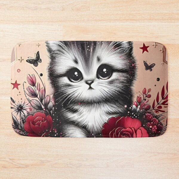 Item preview, Elegant Floral Cat Illustration with Red Roses and Geometric Medallion designed and sold by Good Vibes .