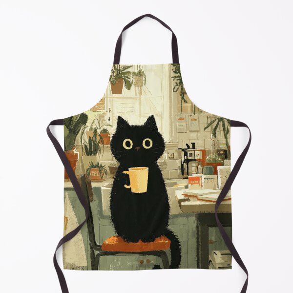 Item preview, Gato negro sosteniendo una taza de café en una cocina acogedora. designed and sold by Erika Kaisersot.