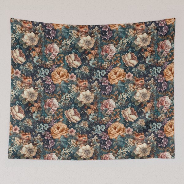 Item preview, Lush Midnight Garden Roses and Wildflower Botanical Pattern designed and sold by pinkal.