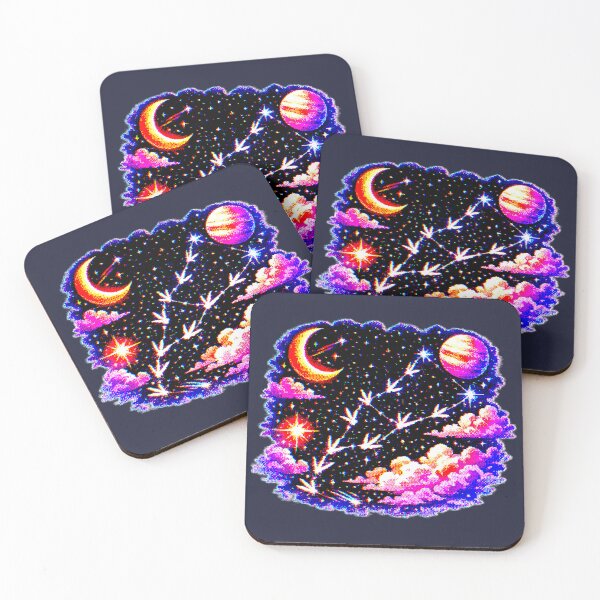 Item preview, Bird footprints forming constellations retro videogame illustration designed and sold by Moonshroomarts.