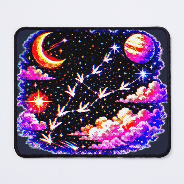 Item preview, Bird footprints forming constellations retro videogame illustration designed and sold by Moonshroomarts.