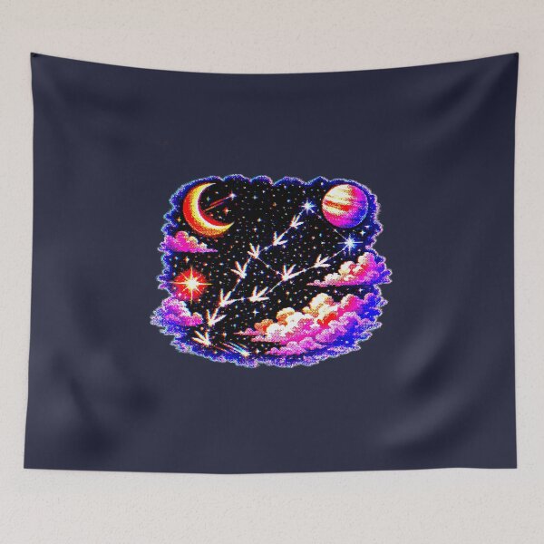 Item preview, Bird footprints forming constellations retro videogame illustration designed and sold by Moonshroomarts.