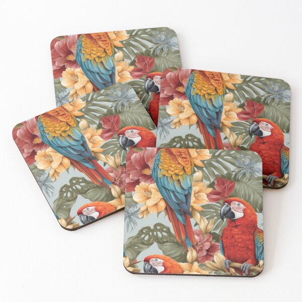 Item preview, Tropical Scarlet Macaws and Jungle Hibiscus Floral Pattern designed and sold by pinkal.