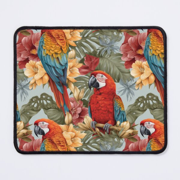 Item preview, Tropical Scarlet Macaws and Jungle Hibiscus Floral Pattern designed and sold by pinkal.