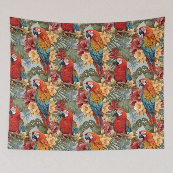 Item preview, Tropical Scarlet Macaws and Jungle Hibiscus Floral Pattern designed and sold by pinkal.