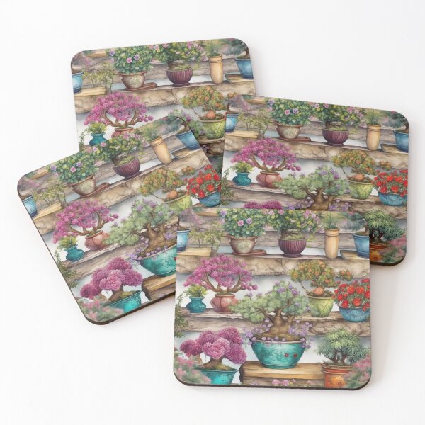 Item preview, Colorful Miniature Bonsai Trees on Stone Garden Shelves designed and sold by pinkal.
