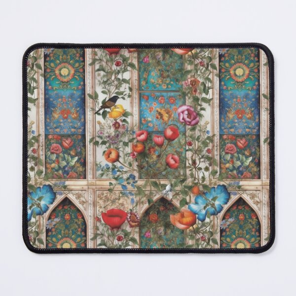 Item preview, Ornate Floral Garden Architecture with Songbirds Pattern designed and sold by pinkal.