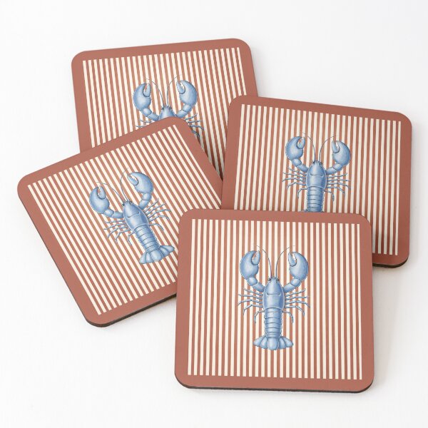 Item preview, Blue Lobster Illustration on Terracotta Stripes – Warm Coastal Wall Art, Mediterranean Kitchen Decor, Modern Beach Style designed and sold by TheSlowShore.