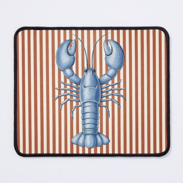 Item preview, Blue Lobster Illustration on Terracotta Stripes – Warm Coastal Wall Art, Mediterranean Kitchen Decor, Modern Beach Style designed and sold by TheSlowShore.