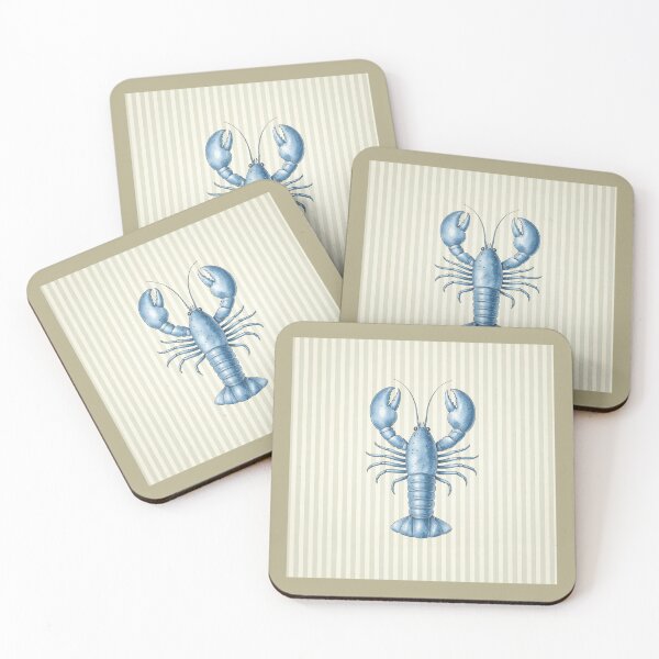Item preview, Blue Lobster Illustration on Sage Green Stripes – Minimalist Coastal Decor, Calm Kitchen Wall Art, Nature Inspired Style designed and sold by TheSlowShore.