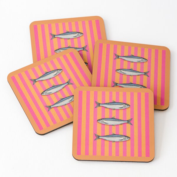 Item preview, Sardine Pattern Pink and Orange – Vintage Fish Stripe Design, Coastal Nautical Print, Minimal Seafood Illustration designed and sold by TheSlowShore.