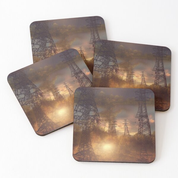 Item preview, Golden Hour Industrial Power Pylons Atmospheric Landscape designed and sold by pinkal.