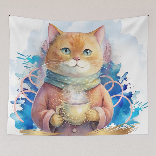 Item preview, Cute Cozy Cat Drinking Coffee – Kawaii Winter Cat Lover Aesthetic Art for Coffee Lovers designed and sold by ChenEngEng.