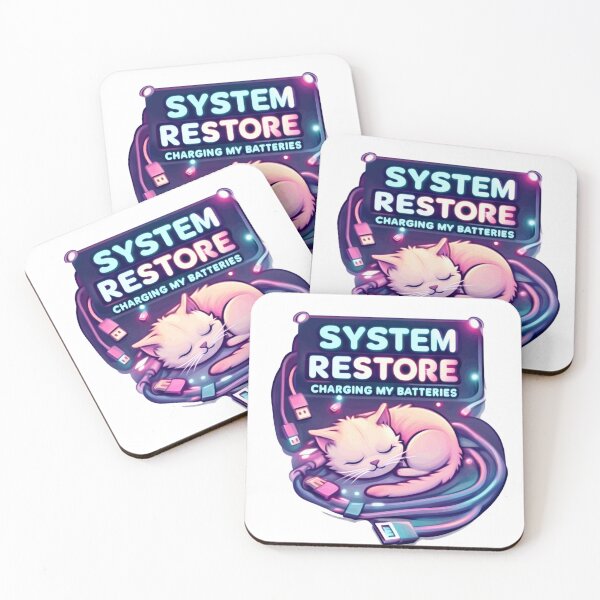 Item preview, System Restore Recharging My Batteries Cozy Tech Cat designed and sold by Retro Mood Co.